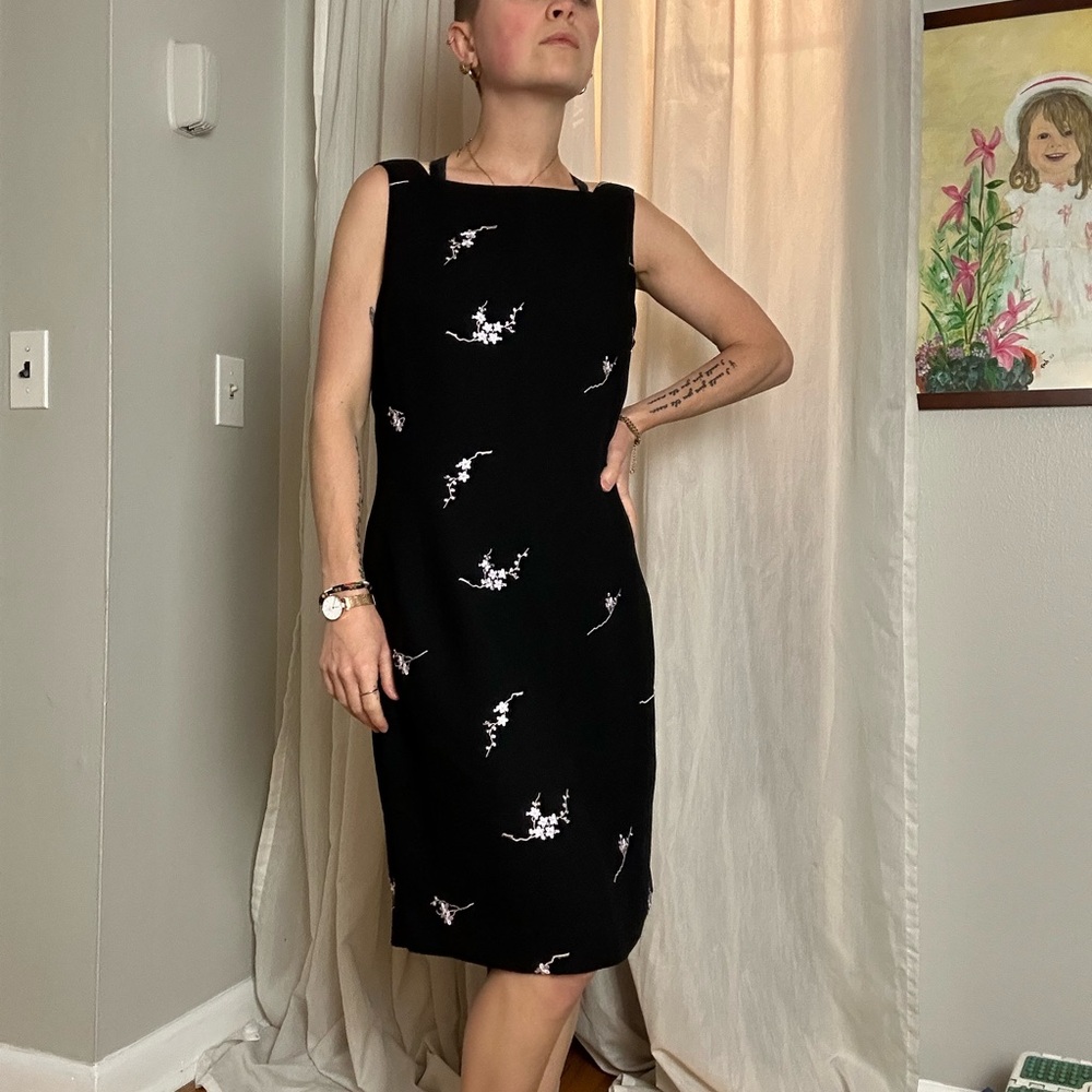Jones New York Black and White Sheath Midi Dress